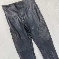 Spanx Pant Women's Medium Petite Moto Faux Leather Leggings Black High Waisted