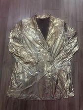 Vintage Jamie Brooke Gold Metallic Blazer Coat Double Breasted XL Made In USA