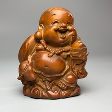 2.6'' China Exquisite Boxwood Hand-Carved Happy Maitreya Buddha Statue W729