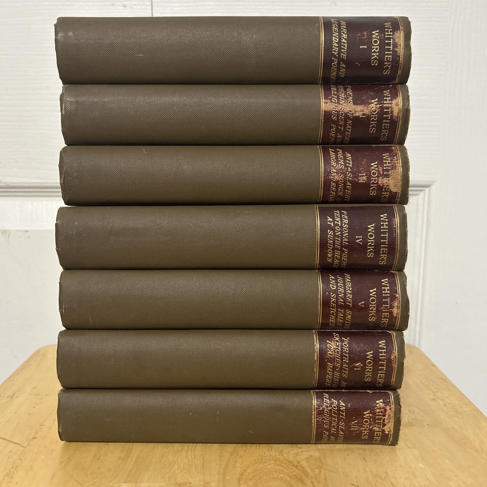 The Works of John Greenleaf Whittier HC 7Vols Houghton Mifflin 1894 Quaker poet