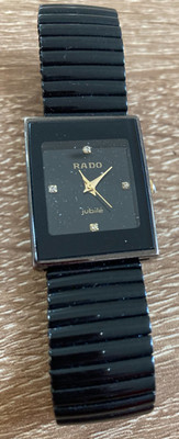 Edle RADO Jubilé Diamond Schwarz Gold Damen Quarz Uhr Schwarzes Elast. Armband