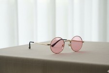 Hippie Steampunk Retro Round John Lennon Style Sunglasses Gold Pink Lens NEW