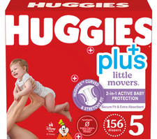 Huggies Plus Diapers little movers Sizes 5 27 lb/12 kg , 156 COUNT