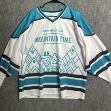 New Belgium Brewing Company Mountain Time Blue White  Hockey Jersey Size XL