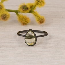 Natural Lemon Topaz Gemstone Black Rhodium 925 Sterling Silver Ring Gift Jewelry