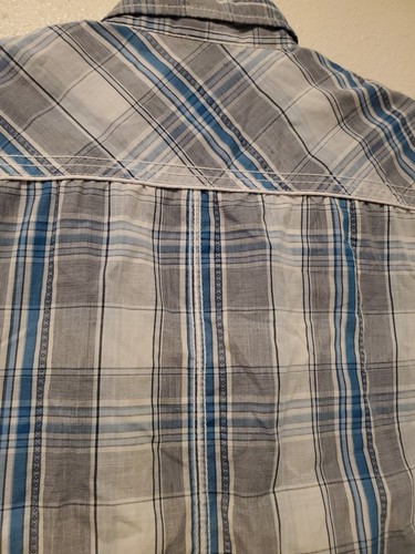 Vintage 7 Diamonds Shirt Men L Blue Plaid Short Sleeve Pearl Snap Button Western - Picture 17 of 24