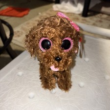 TY Beanie Boos  Maddie  Brown Dog w/ Pink Bow, 6 In., 2015, With Swing Tag