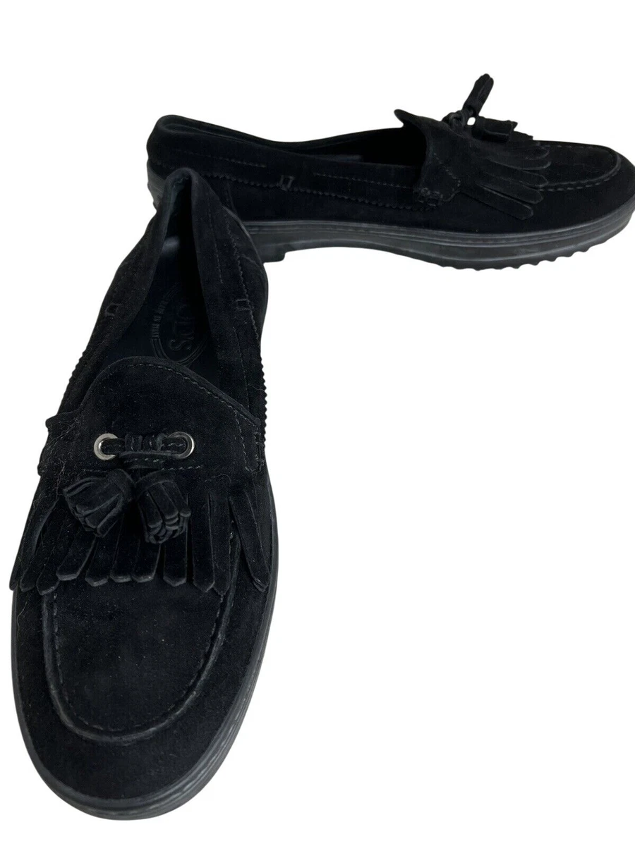 Tod\'s Black Suede Tassel Loafers luxury-men-tods-used-shoes-  main image 2