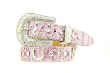 Nocona Girls Horseshoe Charm and Silver Studs Pink Belt 18 