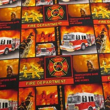 Firefighter Fire Truck Fabric Cotton Fabrique Innovations 19" x 44 craft quilt