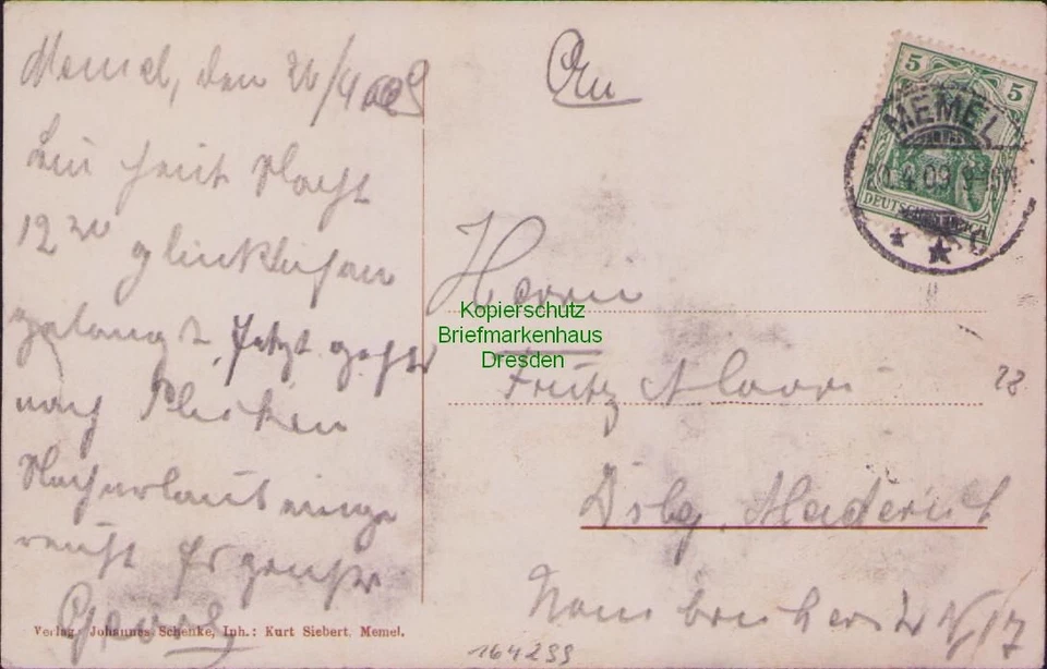 164299 AK Ostseebad Sandkrug Neues Kurhaus Memel 1909 - Bild 2 von 2