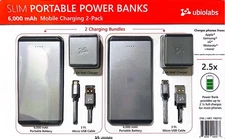 Slim Portable 6000 mAh Power Banks Mobile Charging 2 Pack by Ubiolabs New
