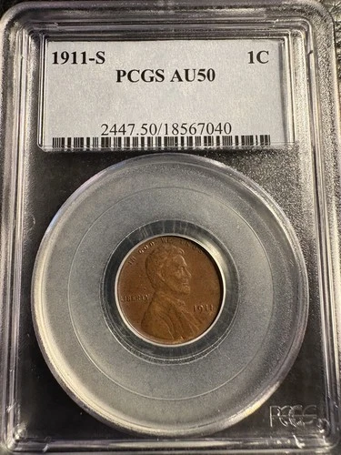 1911-S PCGS LINCOLN AU50 1C