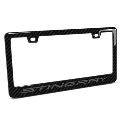 Chevrolet Corvette C8 Stingray 3D Gray on Carbon Plastic License Plate Frame