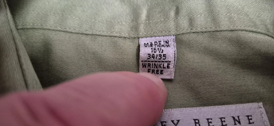 Мужская размер 16,5/34/35 зеленый Geoffrey Beene кнопка спереди рубашка - Изображение 3 из 4