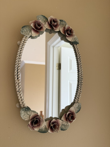 Vintage Shabby Chic Farmhouse Rustic Decor Small Tole Toleware Wall Mirror