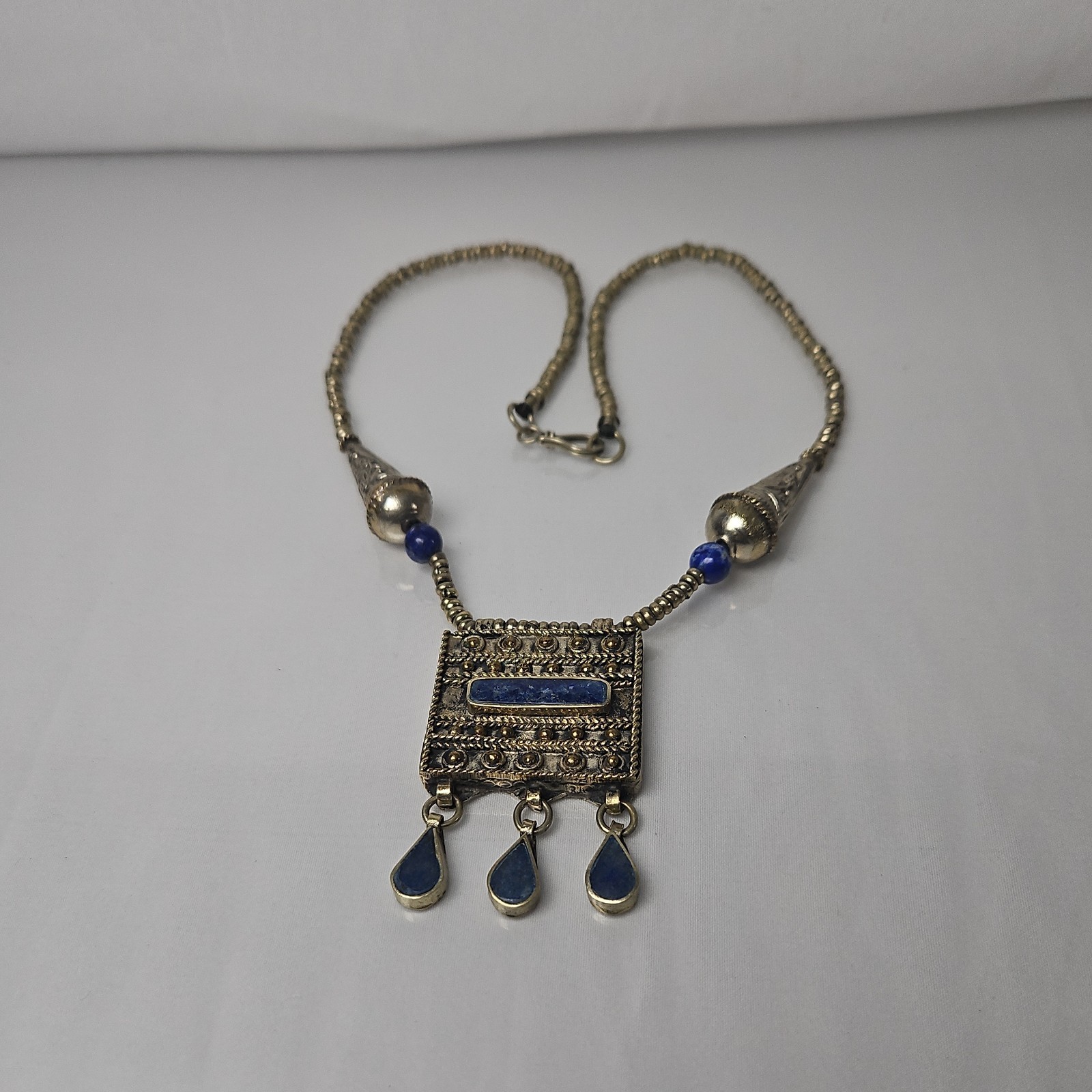 Ethnic Middle Eastern Silver Pendant Necklace wit… - image 3