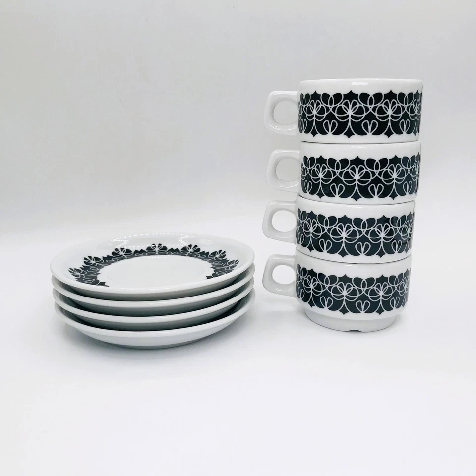 notNeutral Mocha Cup & Saucer Espresso Set - Black Floral Pattern - Set of 4 - Image 3 of 4