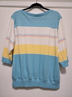 Gitano Plus Vintage 80s Boatneck Sweater Womens Size 42 Pastel Retro Color Block