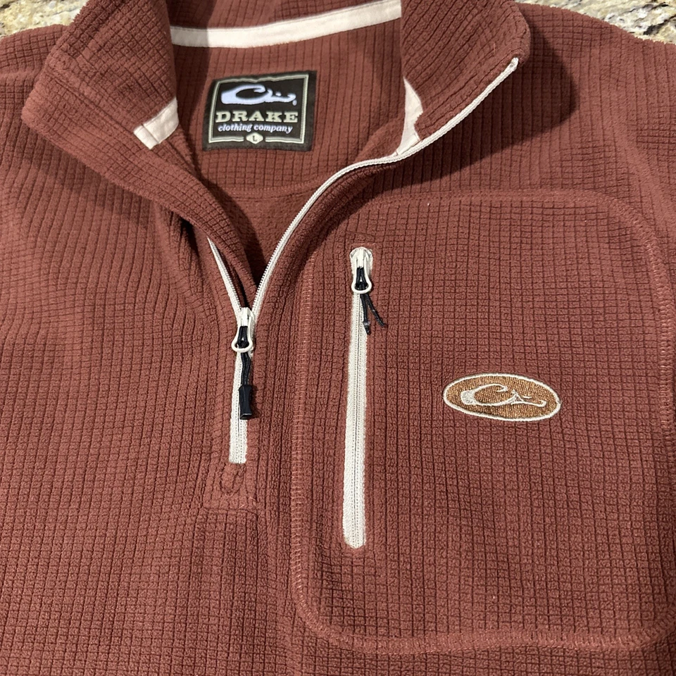 Drake Waterfowl Systems Square Check Camp Fleece 1/4 Zip Pullover Size L - Image 2 of 4