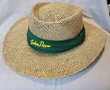 Vintage John Deere Woven Straw Hat Made in USA Sun Gardening Landscaping Farming
