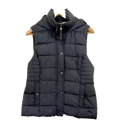 VTG Abercrombie & Fitch Womens Hooded Puffer Vest Size L Gray Granola Outdoors