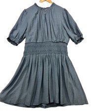 Nine West Womens Smocked Modern Preppy Waist Mini Dress Size XL Blue Gray