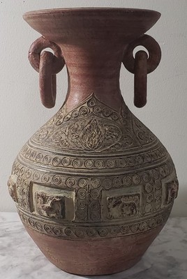 UNIQUE Vase Mid 20th Century Tribal Latin America handmade Red Clay Urn .