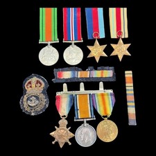 ROYAL NAVY LEADING SEAMAN WW1 MEDAL TRIO, BADGE & WW2 MEDALS J.3783 T.T.LONDON