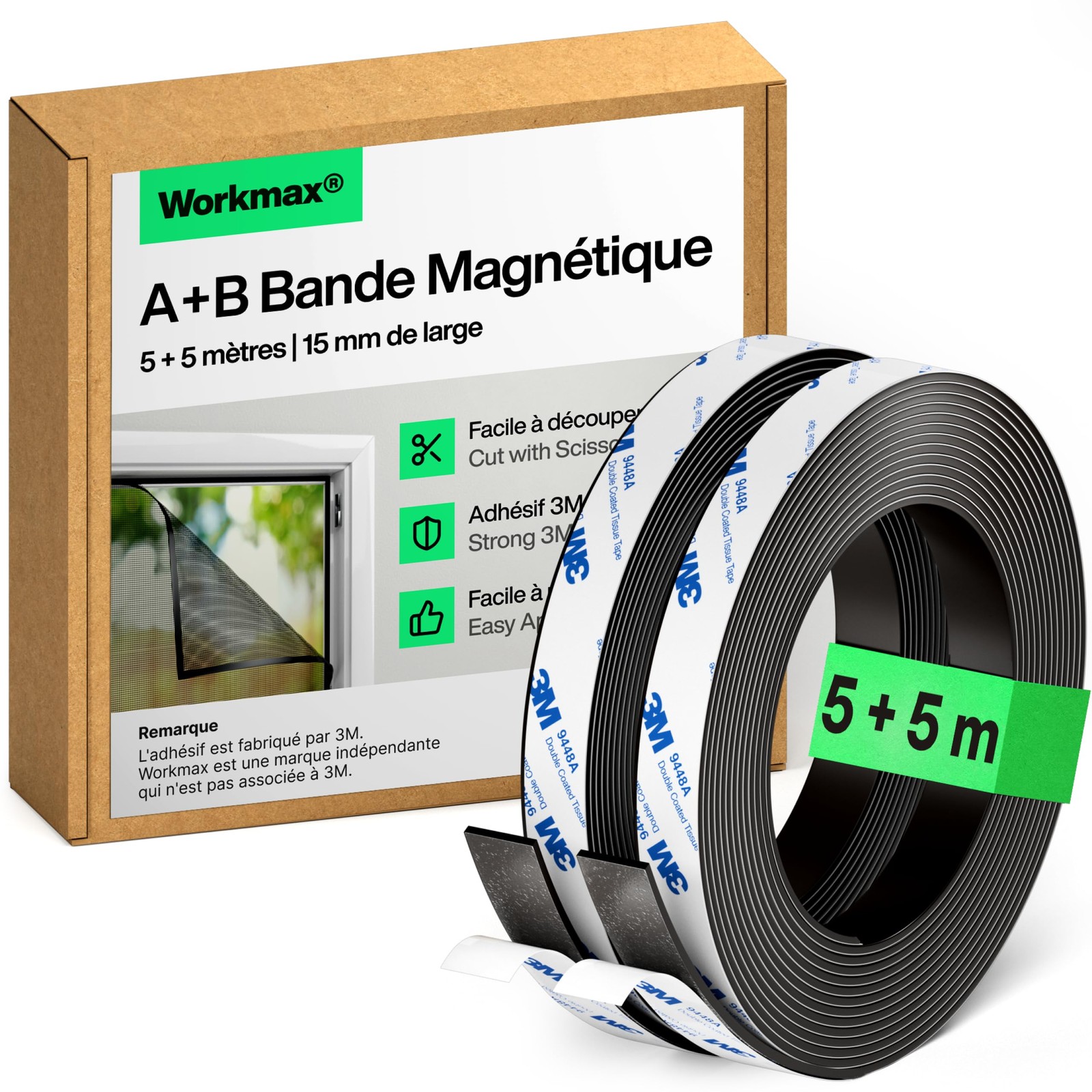 Bande Magnétique Autocollante Moustiquaire Rideau Aimant Double Face Noir 5m