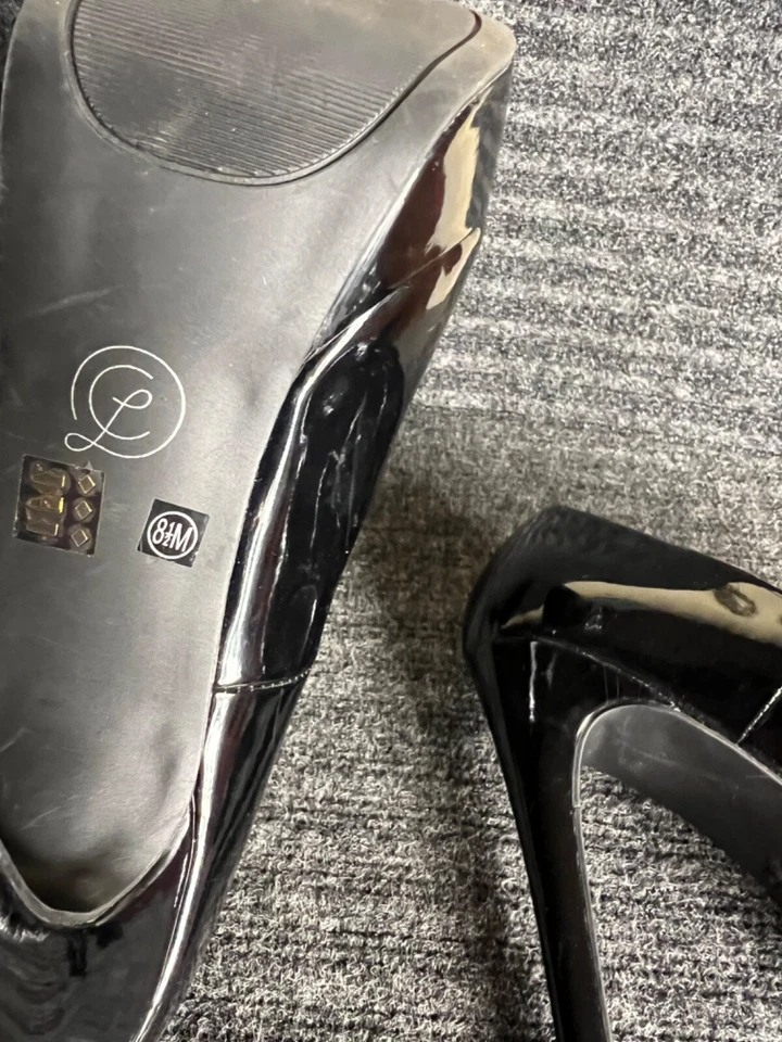 Zapatos de salón de lavandería chinos para mujer 8,5 charol negro plataforma tacón Foto 3 de 4