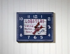 LOBSTERS FRESH OFF THE BOAT, Wall Clock, Seafood Nautical Beach Coastal Decor