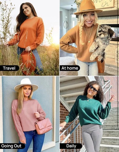 Suéter grueso de gran tamaño tejido con cable cuello redondo manga larga otoño amarillo para mujer talla S - Imagen 6 de 6