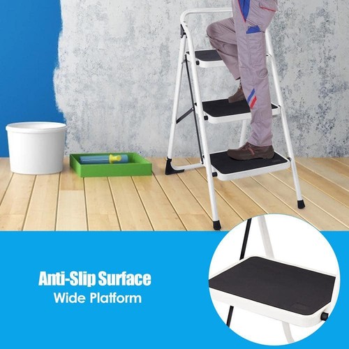 FORCLOVER Folding Ladder Stool 3-Step 9' Handgrip Anti-Slip Platform Reach Iron - 第 4/11 張圖片