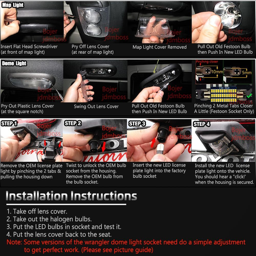 Interior LED Light Kit Compatible with 2007-2018 Jeep Wrangler JK 501 578 Dome - Picture 8 of 12