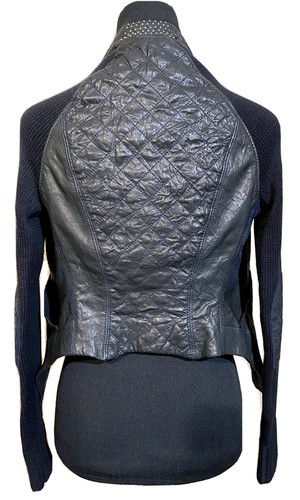 Yigal Azrouel Black Leather Wool Open Front Moto Quilted Jacket Women’s 6 EUC - Picture 6 of 9
