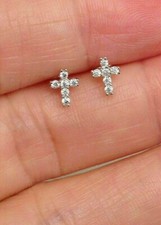 1 Ct Round Natural Moissanite Women's Cross Stud Earrings 14K White Gold Plated