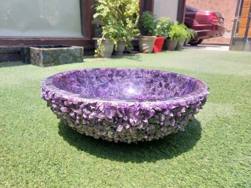 15" Amethyst Natural Stones Washbasin/ Amethyst Sink Handmade Work Home Decor - Picture 6 of 9