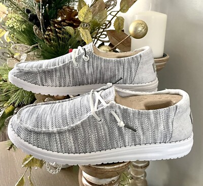 Hey Dude Women’s Wendy Sox Glacier Grey Lightweight Loafers Size ~NEW~ 