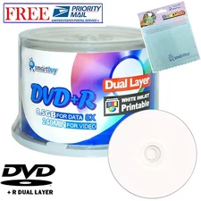 50 Smartbuy DVD+R DL 8X 8.5GB White Inkjet Printable Disc+FREE Micro Fiber Cloth