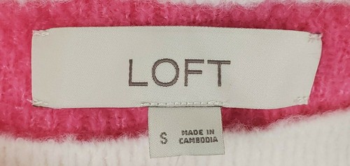 LOFT Sweater Womens XS S Bright Pink Stripe Pullover Lightweight Knit Soft NEW - Picture 15 of 19
