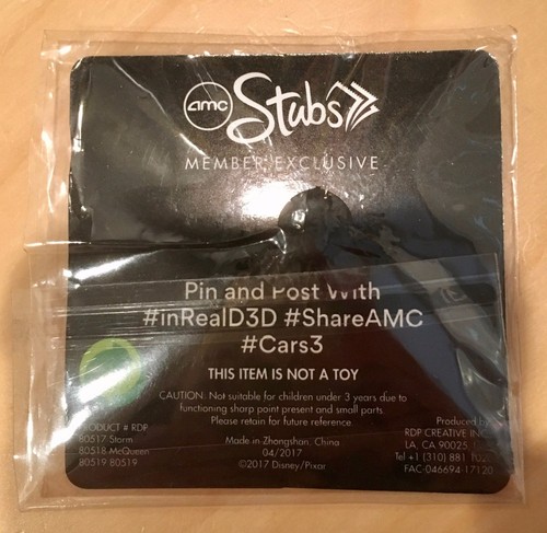 Disney Pin Cars 3 Jackson Storm Real D 3D - Blue AMC Pin - Pixar’s Cars 3 - Picture 2 of 2