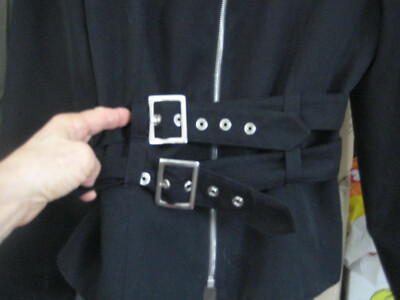 VINTAGE 80er 90er Jacke schwarz DOPPELGÜRTEL Schulterpolster SEXY Studio B 38