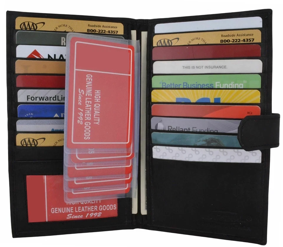 Billetera de chequera secretaria de cuero genuino larga doble pliegue 19 portatarjetas de identificación para hombre S Foto 4 de 4