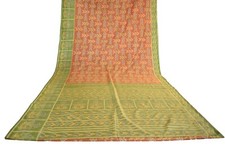 FNC Vintage Orange Sambalpuri Ikat Sarees Handwoven Art Silk Sari Fabric Antique
