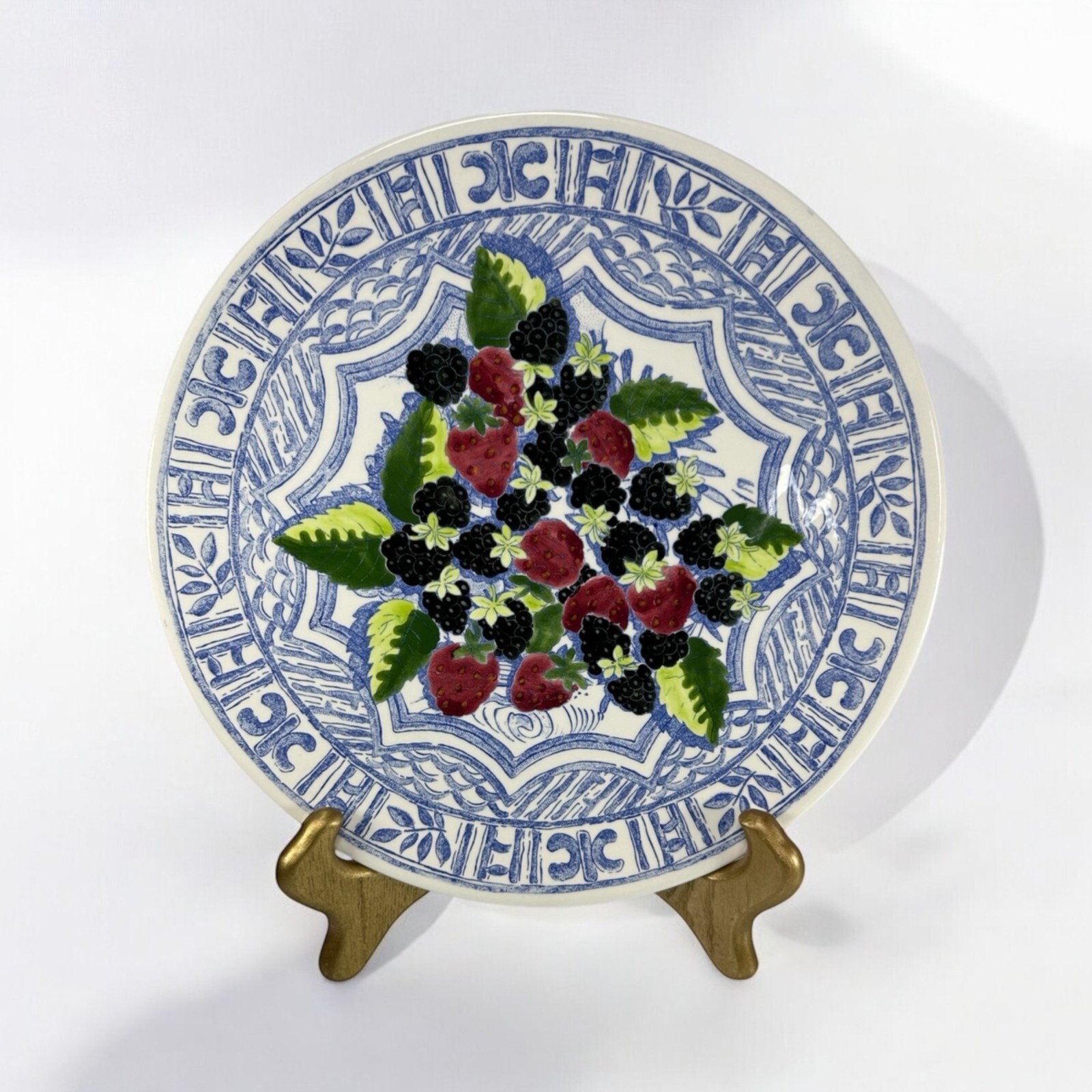 Gien Oiseau Blue Dessert Platter Blue White Berry Fruit Ceramic Cake Plate 12