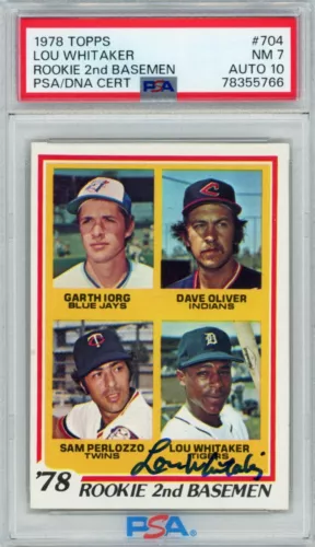 LOU WHITAKER 1978 Topps Rookie 2nd Basemen #704 RC PSA 7 / 10 Auto ROY (POP 31)