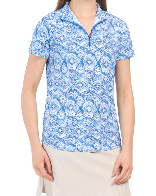 IBKUL Top Size S Short Sleeve Top Venetian Denim Blue Preppy Tennis Golf New