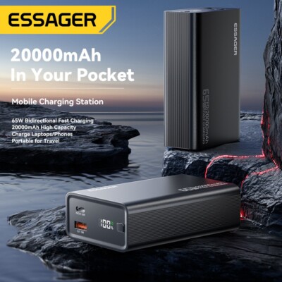 Essager Power Bank 20000mAh PD 65W Schnelllade Externer Akku für Laptop & Handy