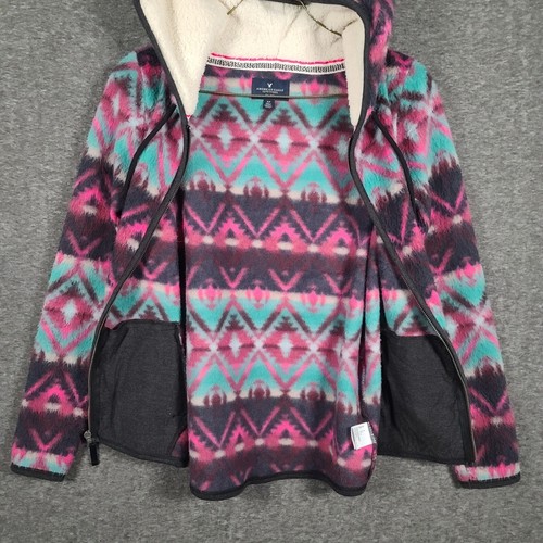 American Eagle Womens Small Aztec Printed Polar Fleece Hoodie Full Zip Jacket - Picture 5 of 11
